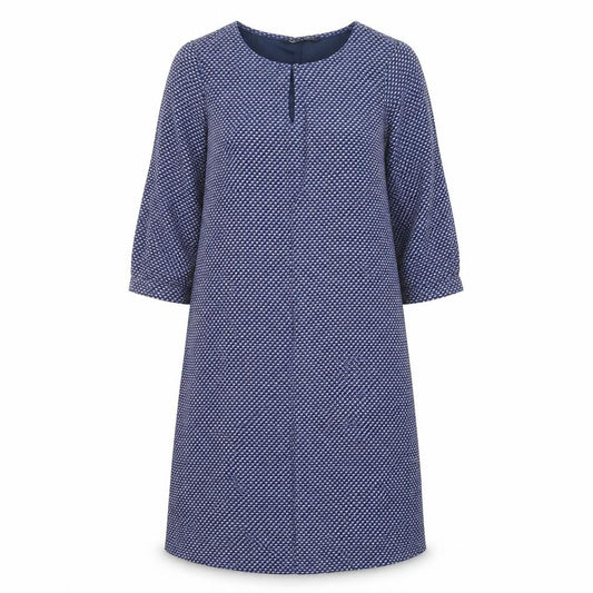 Crew Womens Clothing Blue Geometric Viscose A-Line Crew Neck Button Size 8