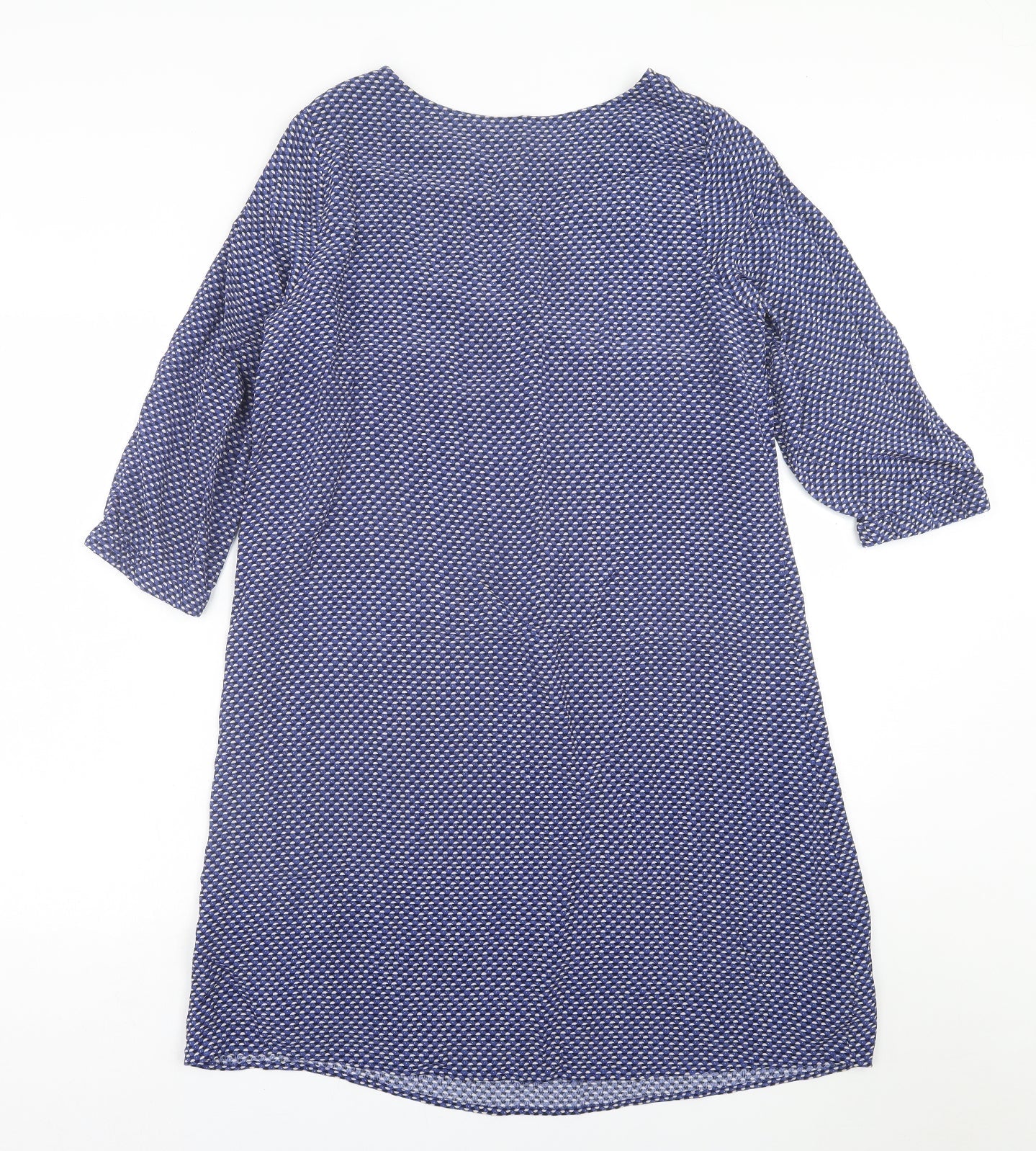 Crew Clothing Womens Blue Geometric Viscose A-Line  Size 8  Crew Neck Button