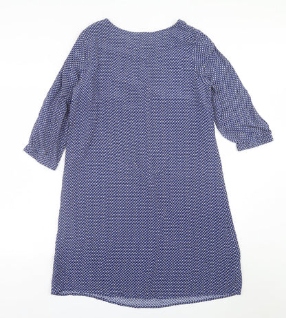 Crew Clothing Womens Blue Geometric Viscose A-Line  Size 8  Crew Neck Button