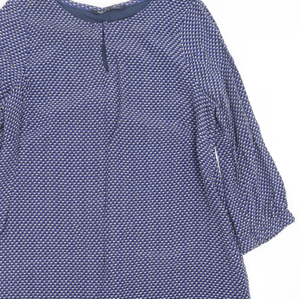 Crew Clothing Womens Blue Geometric Viscose A-Line  Size 8  Crew Neck Button