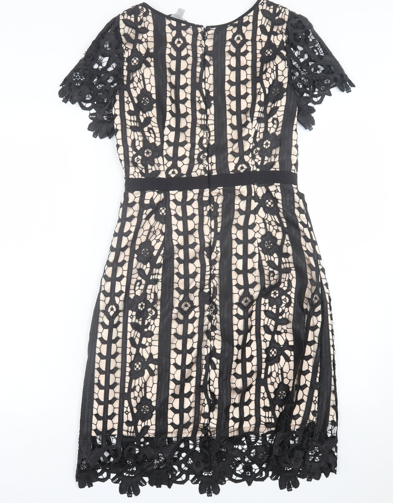 Coast Womens Black Geometric Polyester A-Line  Size 6  Crew Neck Zip