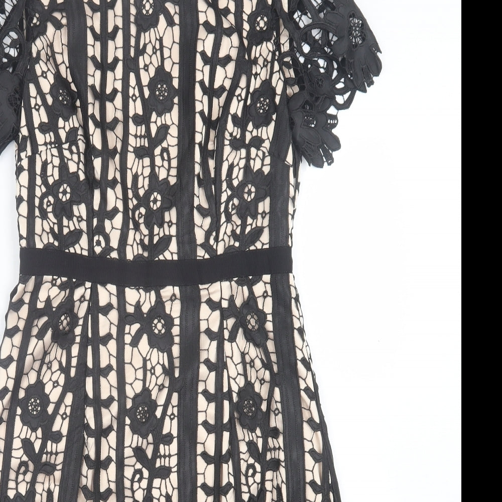 Coast Womens Black Geometric Polyester A-Line  Size 6  Crew Neck Zip