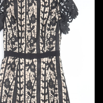 Coast Womens Black Geometric Polyester A-Line  Size 6  Crew Neck Zip