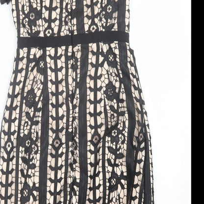 Coast Womens Black Geometric Polyester A-Line  Size 6  Crew Neck Zip