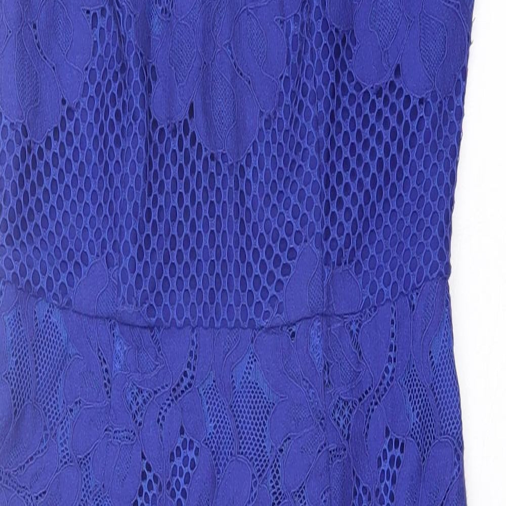 Coast Womens Blue Geometric Cotton A-Line  Size 6  Boat Neck Pullover