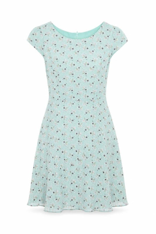 Lavand Womens Green Floral Viscose A-Line  Size XS  Crew Neck Zip