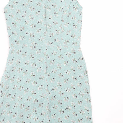 Lavand Womens Green Floral Viscose A-Line  Size XS  Crew Neck Zip