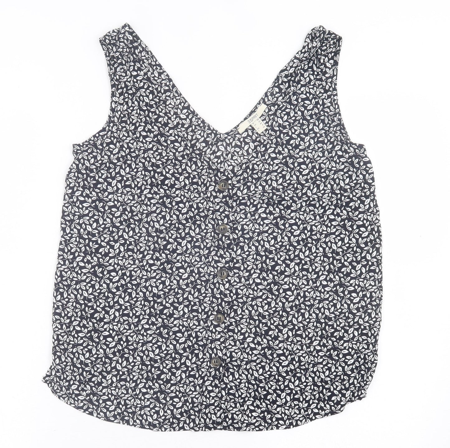 Esprit Womens Black Geometric Viscose Basic Tank Size 10 V-Neck