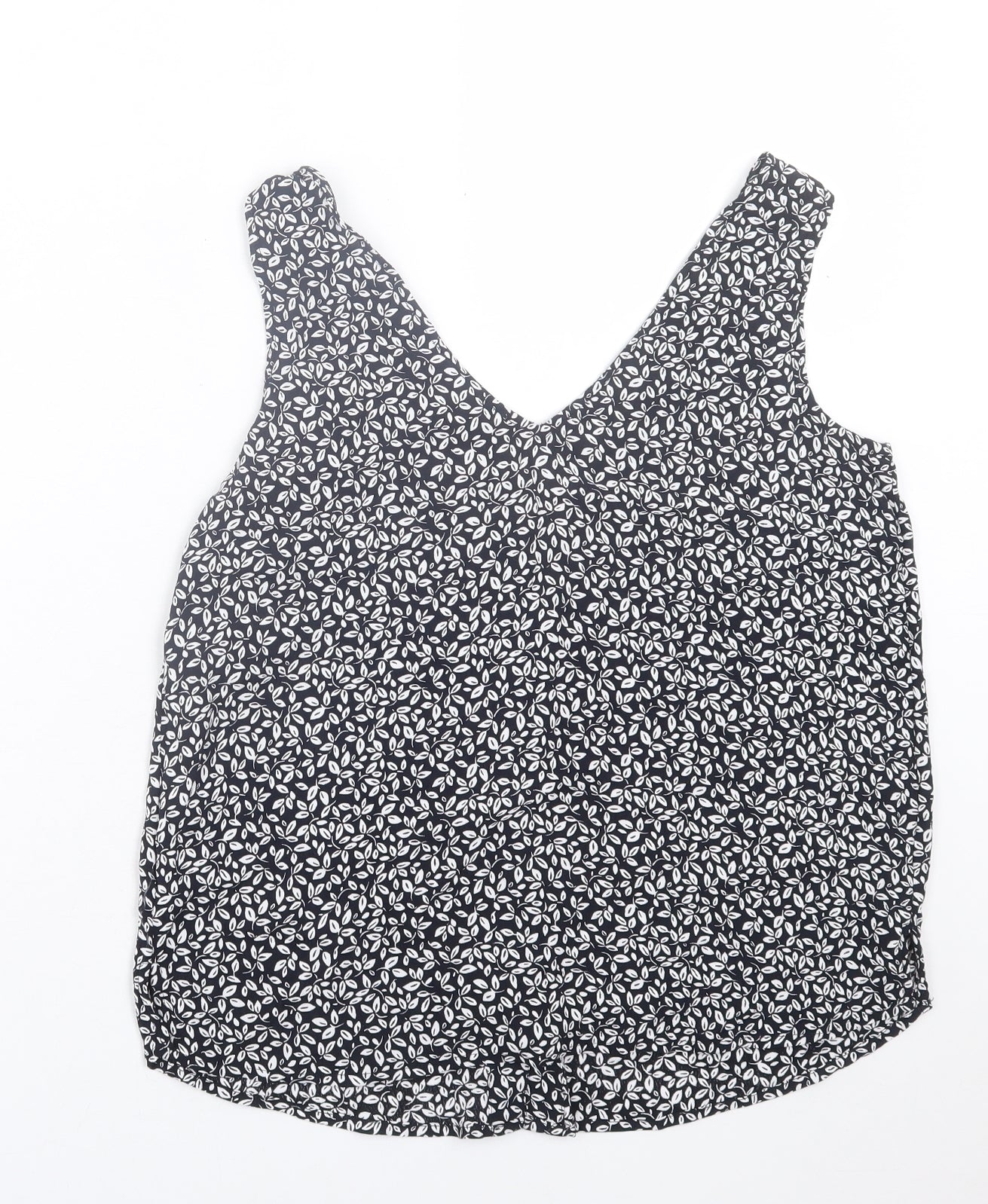 Esprit Womens Black Geometric Viscose Basic Tank Size 10 V-Neck