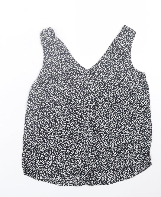 Esprit Womens Black Geometric Viscose Basic Tank Size 10 V-Neck