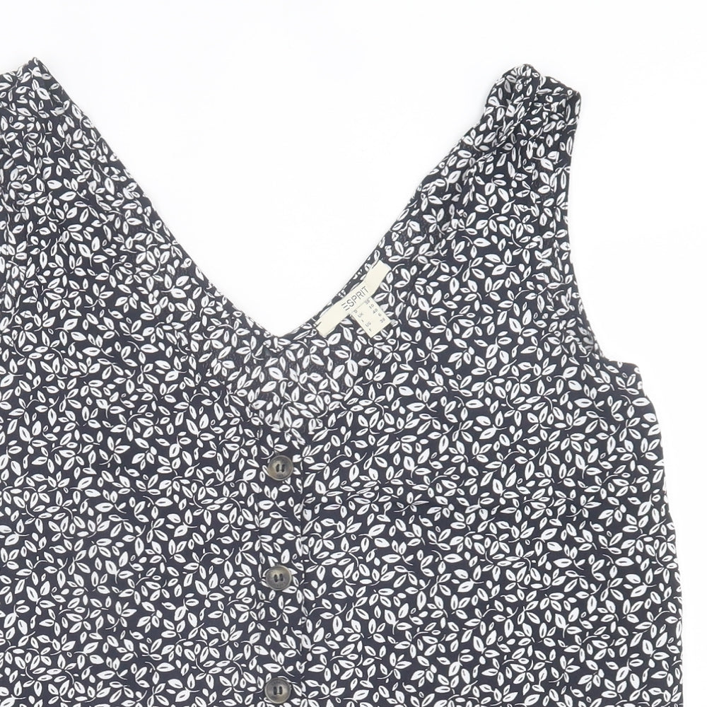Esprit Womens Black Geometric Viscose Basic Tank Size 10 V-Neck