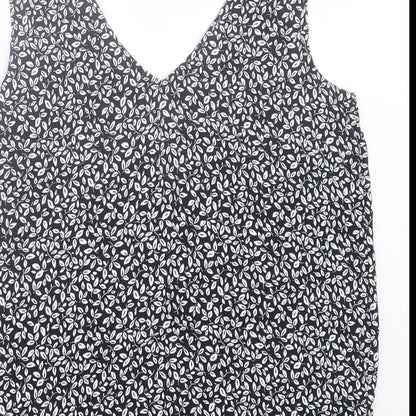 Esprit Womens Black Geometric Viscose Basic Tank Size 10 V-Neck