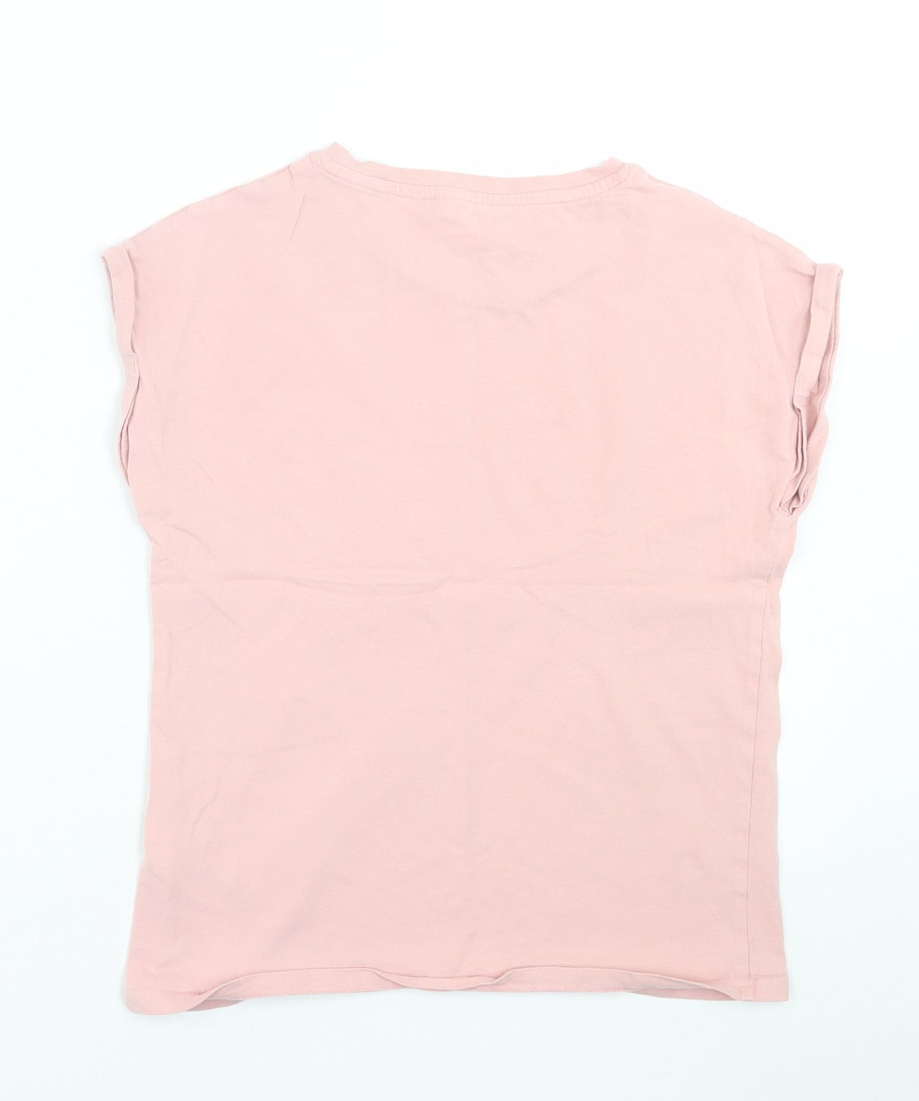 Marks and Spencer Girls Pink  Cotton Basic T-Shirt Size 11-12 Years Crew Neck Pullover