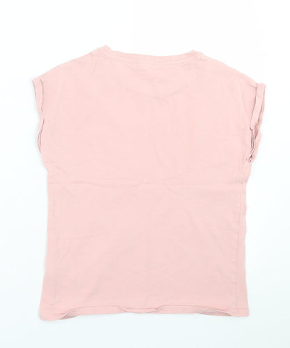Marks and Spencer Girls Pink  Cotton Basic T-Shirt Size 11-12 Years Crew Neck Pullover