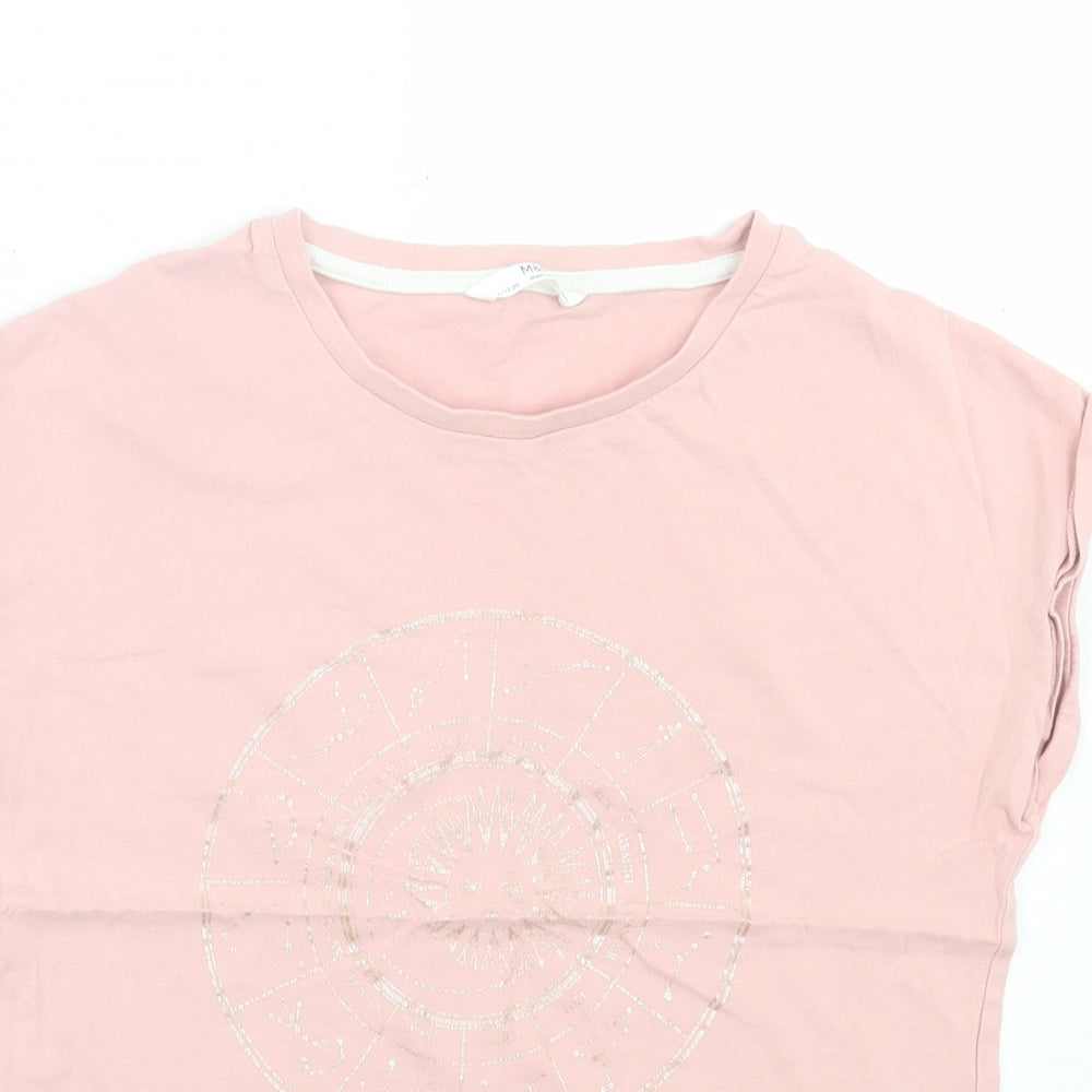 Marks and Spencer Girls Pink  Cotton Basic T-Shirt Size 11-12 Years Crew Neck Pullover