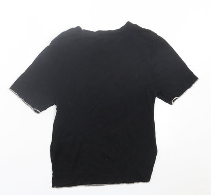topshp Womens Black  Viscose Basic T-Shirt Size M Crew Neck
