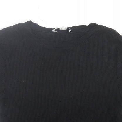 topshp Womens Black  Viscose Basic T-Shirt Size M Crew Neck
