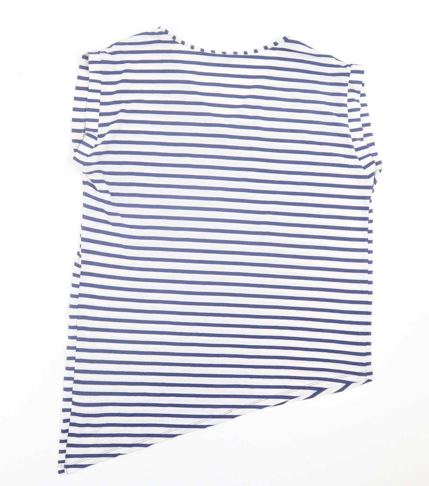 F&F Womens Blue Striped Polyester Basic T-Shirt Size 12 V-Neck