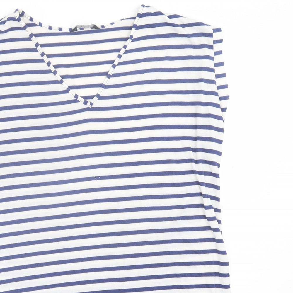 F&F Womens Blue Striped Polyester Basic T-Shirt Size 12 V-Neck