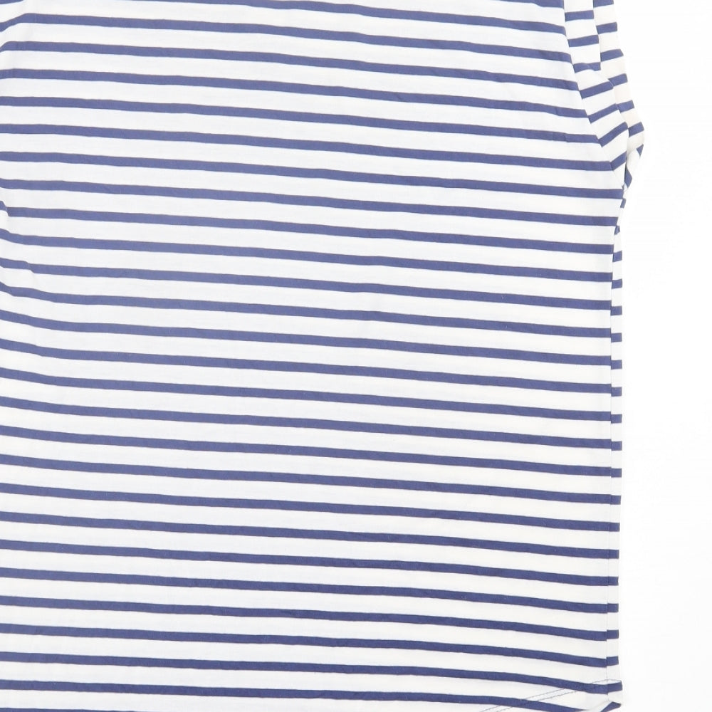 F&F Womens Blue Striped Polyester Basic T-Shirt Size 12 V-Neck