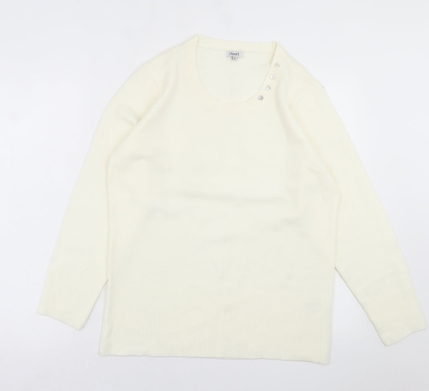 Womens UK Size L TEXT Ivory Pullover Jumper