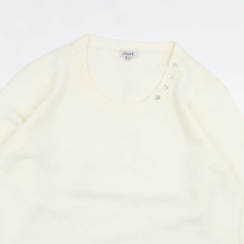 Womens UK Size L TEXT Ivory Pullover Jumper