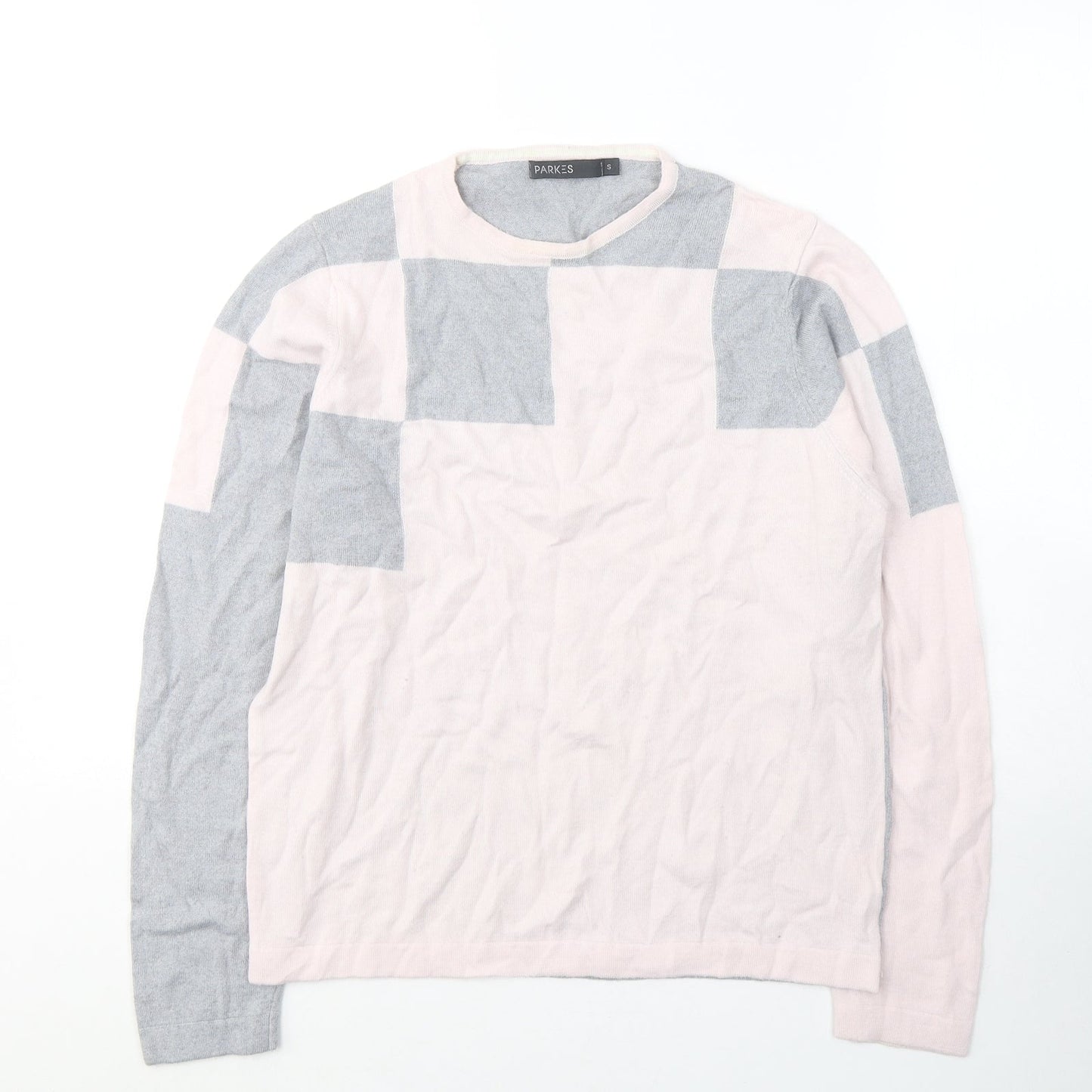 Parkes Womens Pink Round Neck Geometric Wool Pullover Jumper Size S