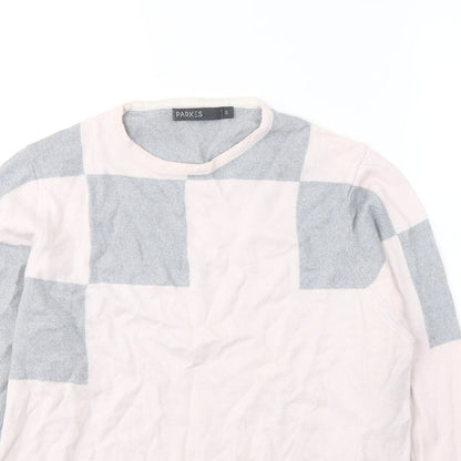Parkes Womens Pink Round Neck Geometric Wool Pullover Jumper Size S