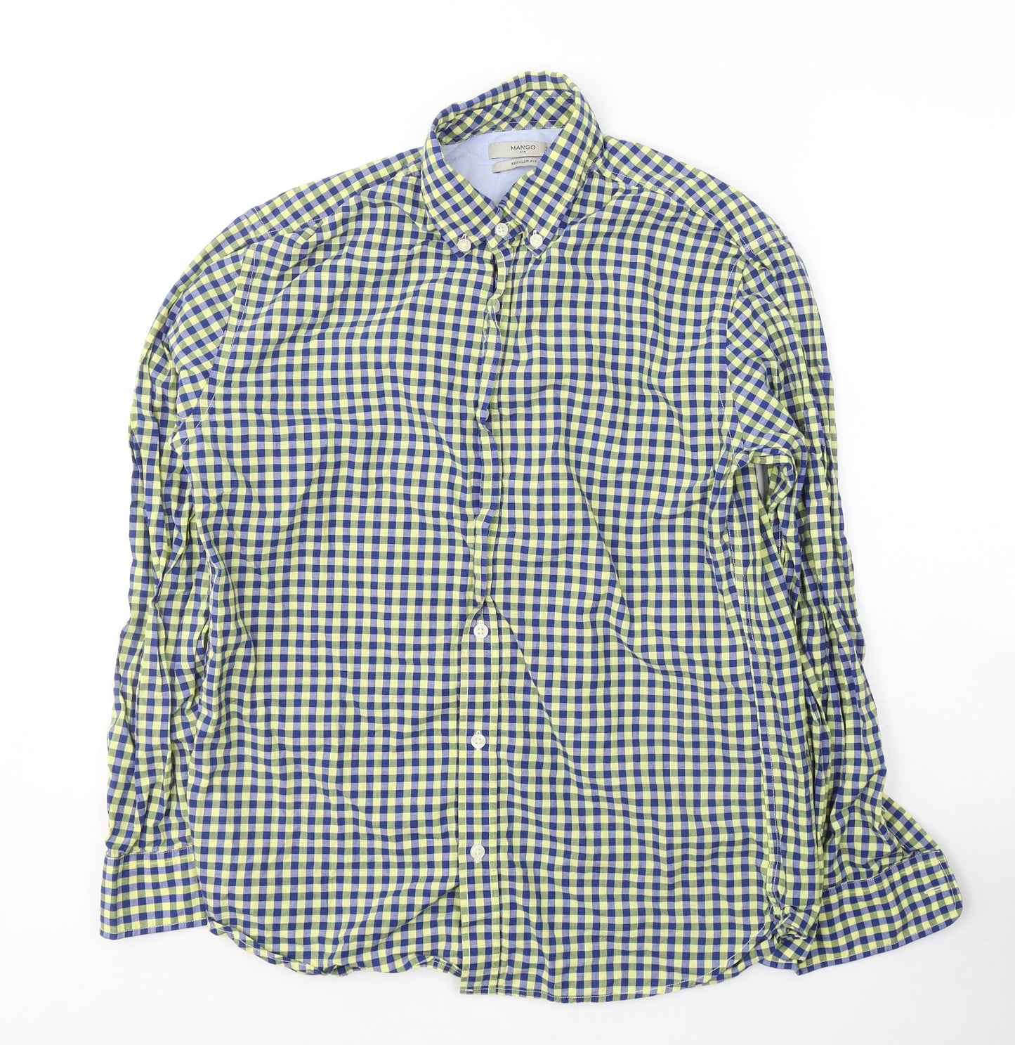 Mens UK Size S Mango Blue  Button-Up Long Sleeve Casual Shirt