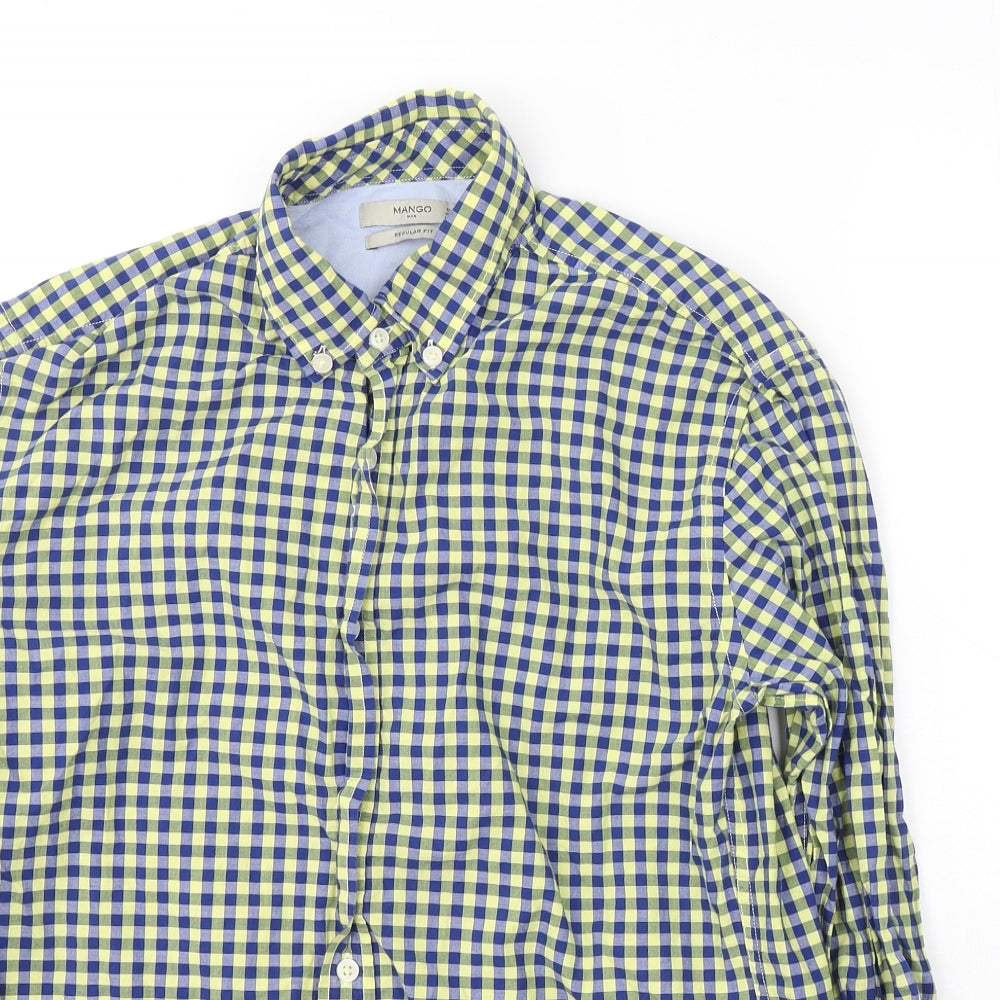 Mens UK Size S Mango Blue  Button-Up Long Sleeve Casual Shirt