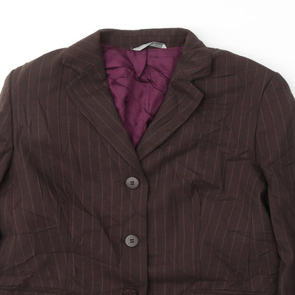 Marks and Spencer Womens Brown Striped Wool Jacket Suit Jacket Size 12