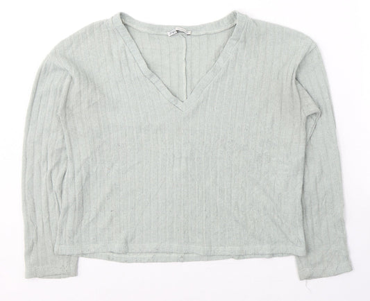 Womens UK Size S Zara Green Jersey T-Shirt