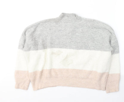 Primark Womens Multicoloured High Neck Striped Acrylic Pullover Jumper Size 14