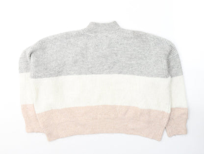 Primark Womens Multicoloured High Neck Striped Acrylic Pullover Jumper Size 14