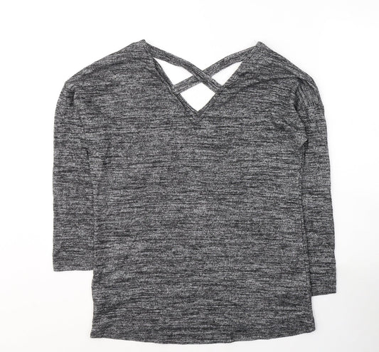 F&F Womens Grey V-Neck  Viscose Pullover Jumper Size 12