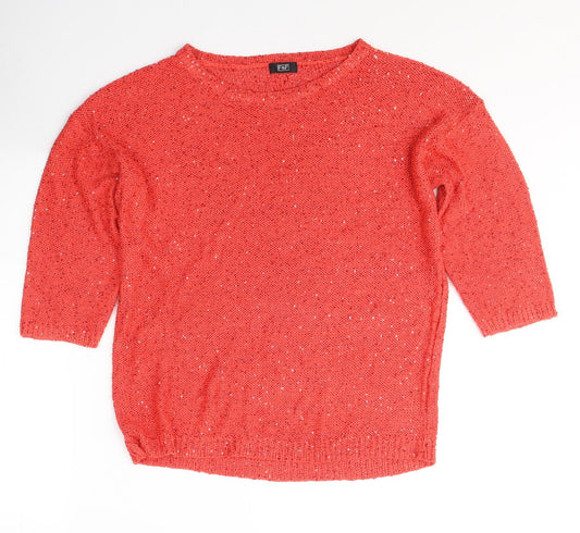 F&F Womens Red Round Neck  Acrylic Pullover Jumper Size M