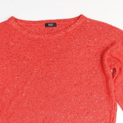 F&F Womens Red Round Neck  Acrylic Pullover Jumper Size M