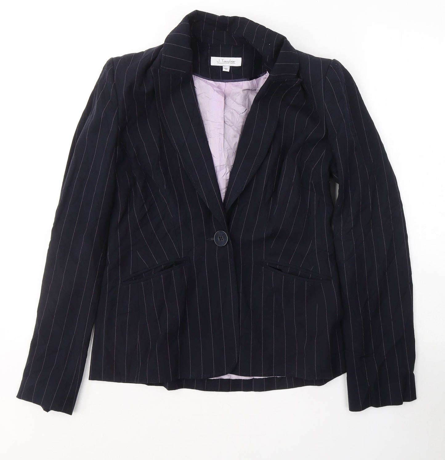 J.Taylor Womens Black Striped  Jacket Blazer Size 10  Button