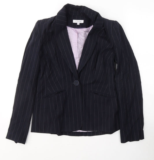 J.Taylor Womens Black Striped  Jacket Blazer Size 10  Button