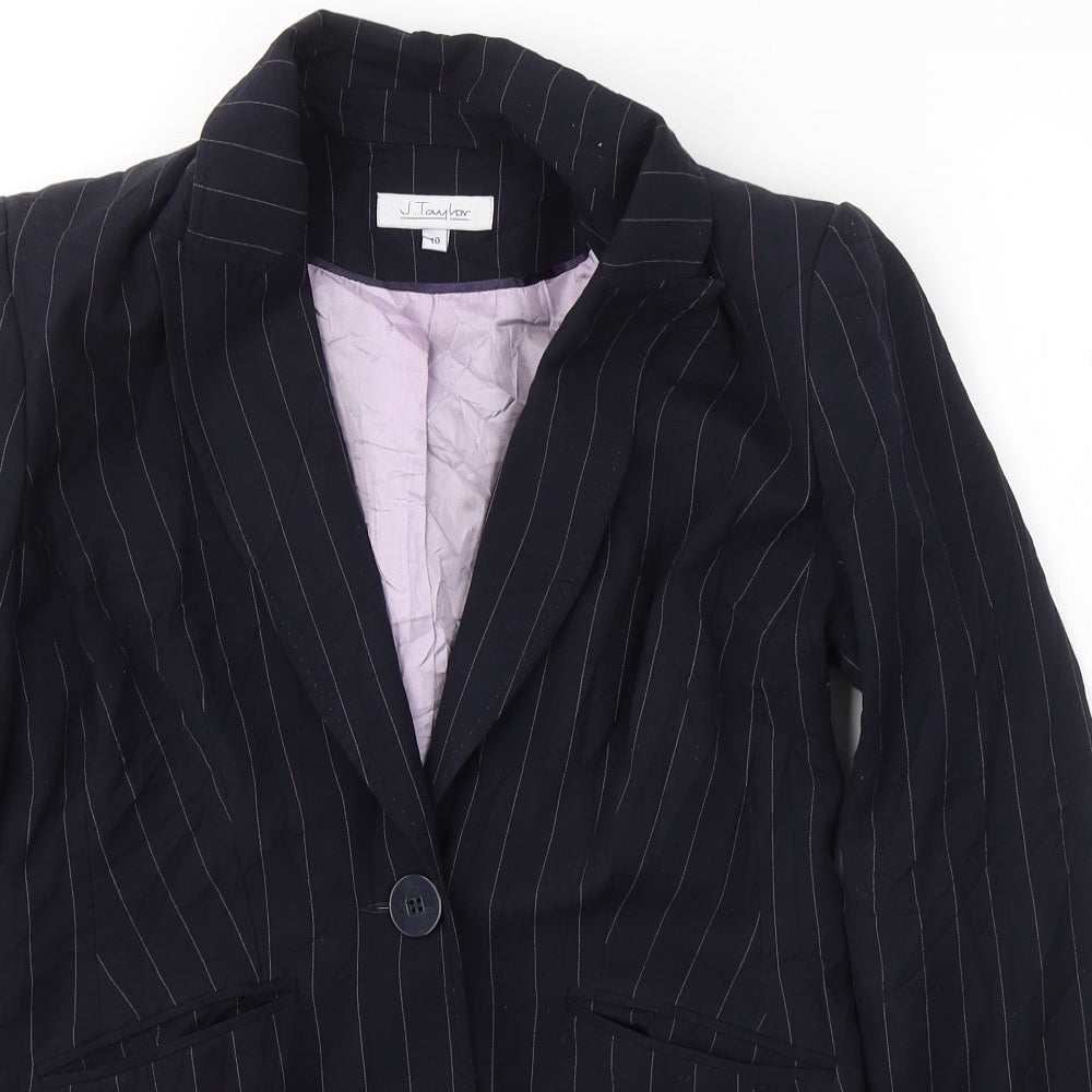 J.Taylor Womens Black Striped  Jacket Blazer Size 10  Button