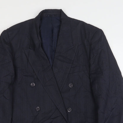 Quality Menswear Mens Blue Striped Polyester Jacket Suit Jacket Size 36