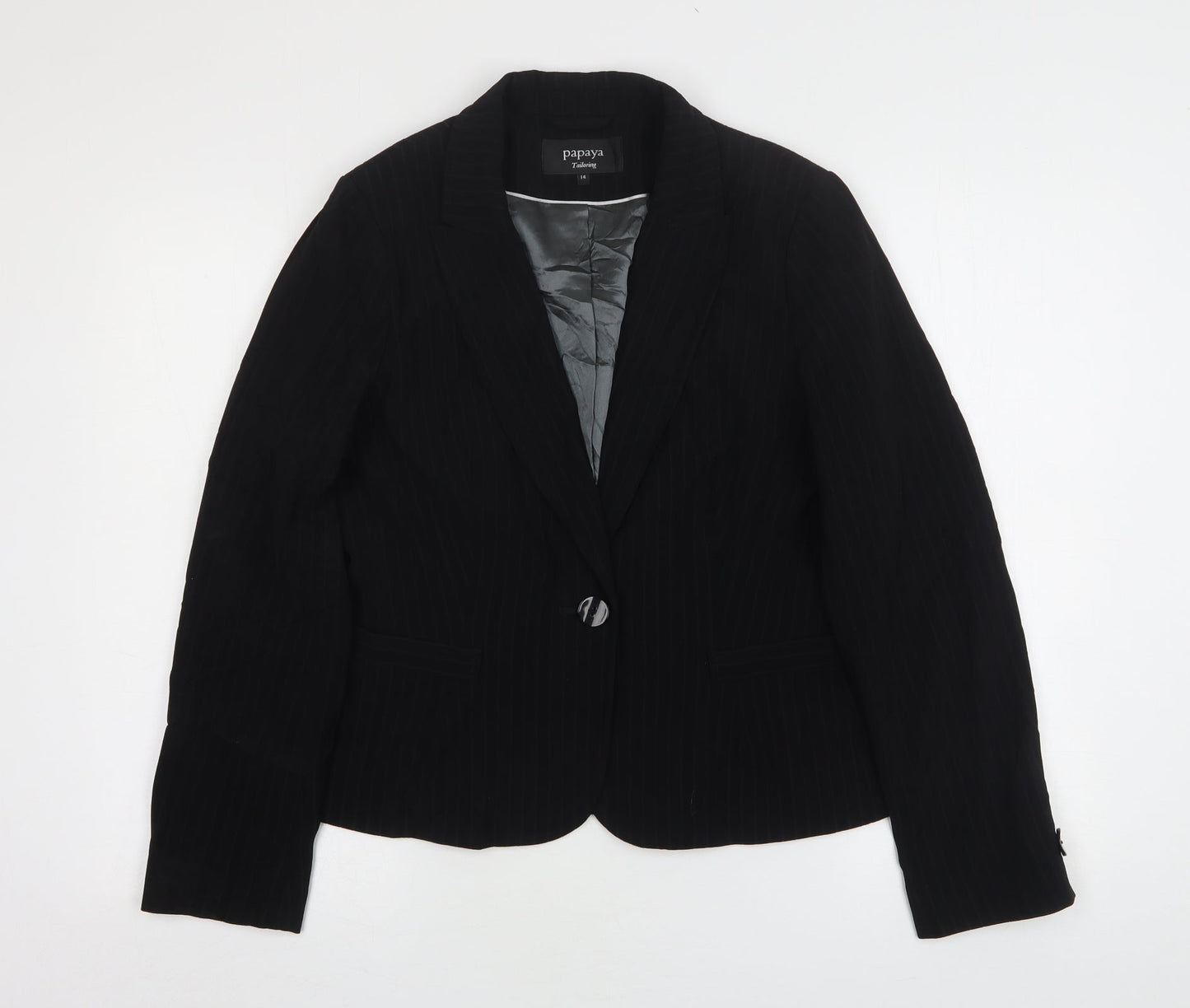 Papaya Womens Black Striped Polyester Jacket Suit Jacket Size 14