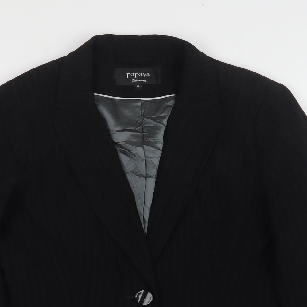 Papaya Womens Black Striped Polyester Jacket Suit Jacket Size 14
