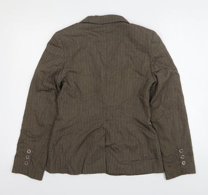 Oasis Womens Brown Striped Polyester Jacket Blazer Size 10