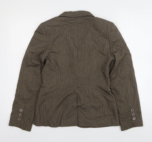 Oasis Womens Brown Striped Polyester Jacket Blazer Size 10