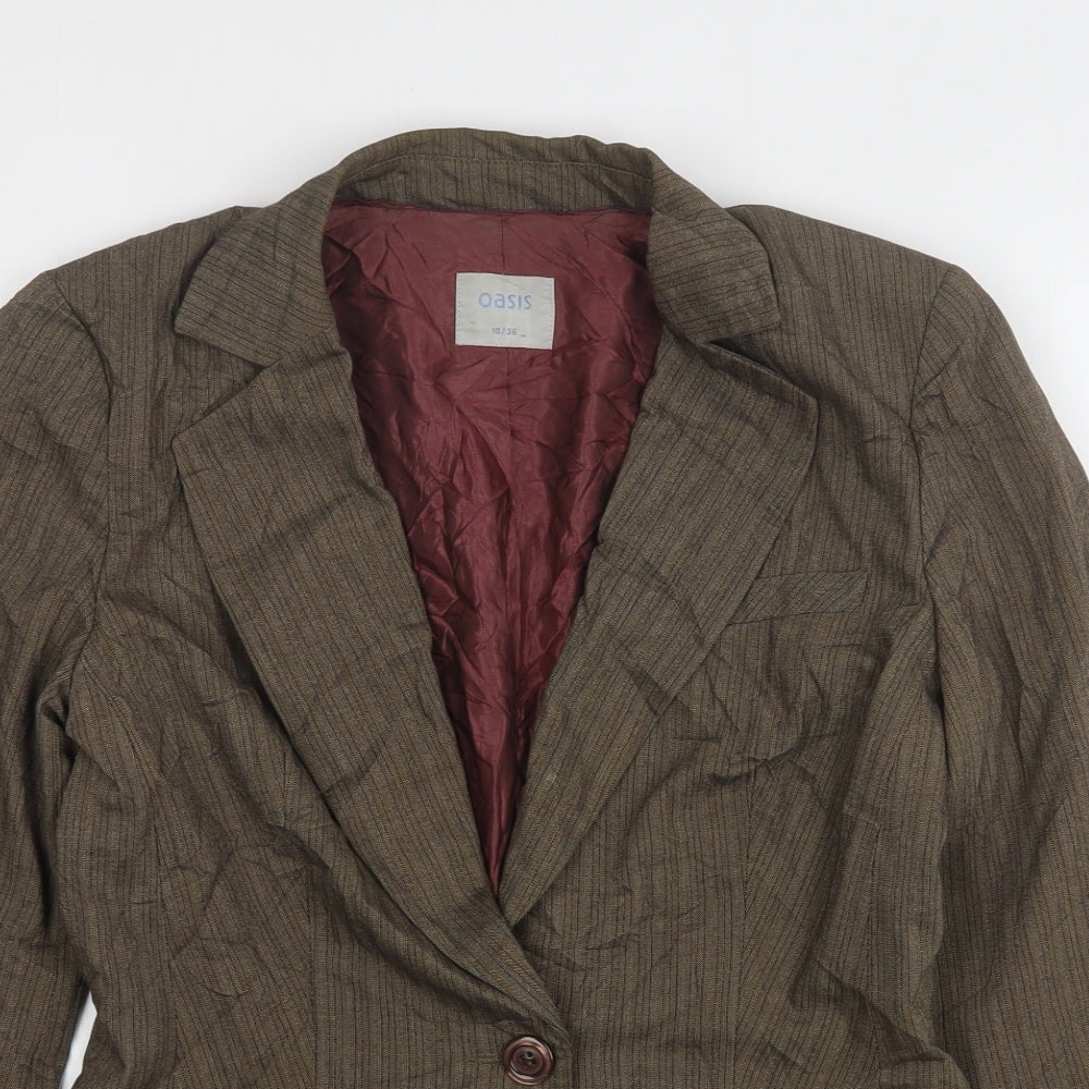 Oasis Womens Brown Striped Polyester Jacket Blazer Size 10