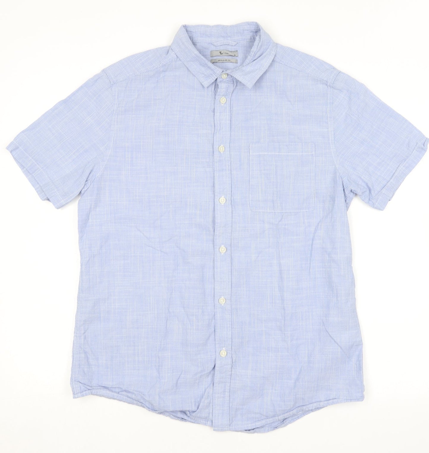 TU Mens Blue  Cotton  Button-Up Size M Collared