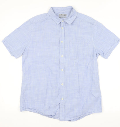 TU Mens Blue  Cotton  Button-Up Size M Collared