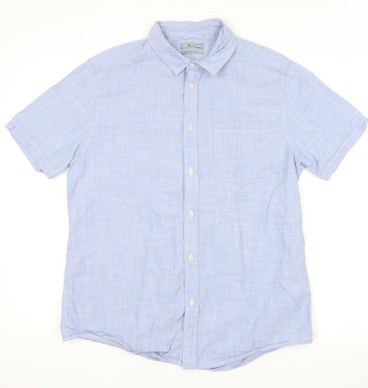 TU Mens Blue  Cotton  Button-Up Size M Collared