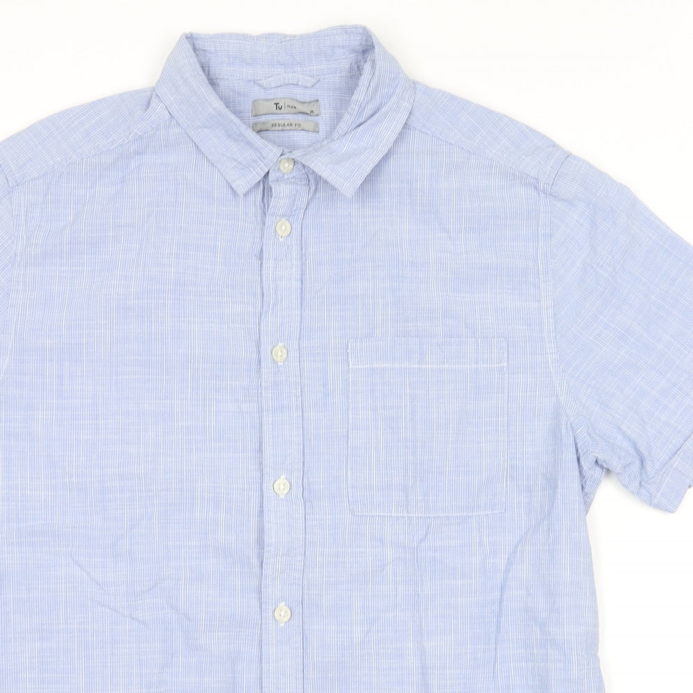 TU Mens Blue  Cotton  Button-Up Size M Collared